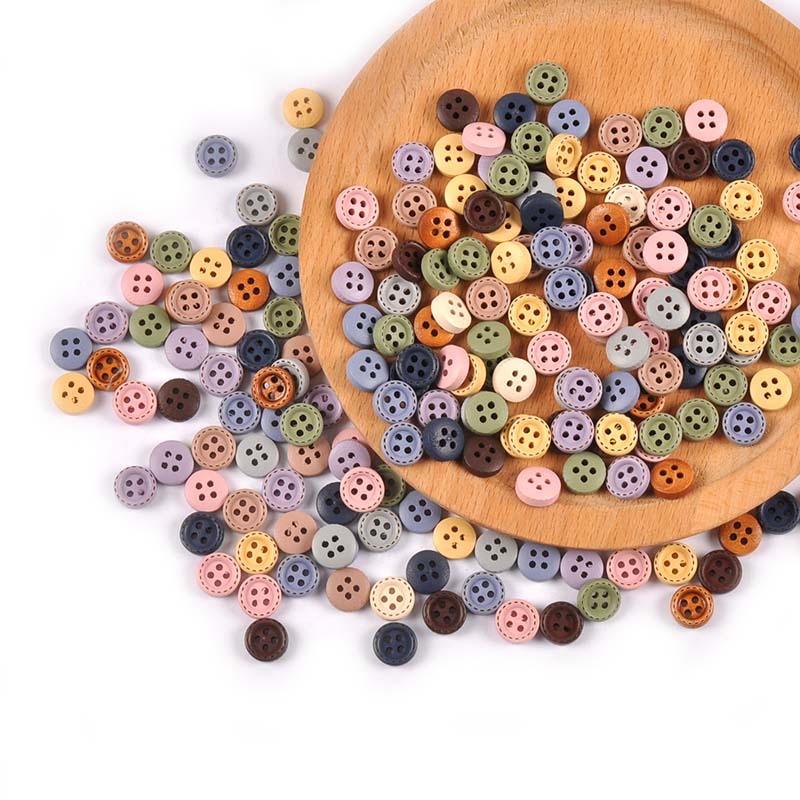 Snap Fastener Set - 100pcs 10mm Mixed Wooden Decorative Buttons