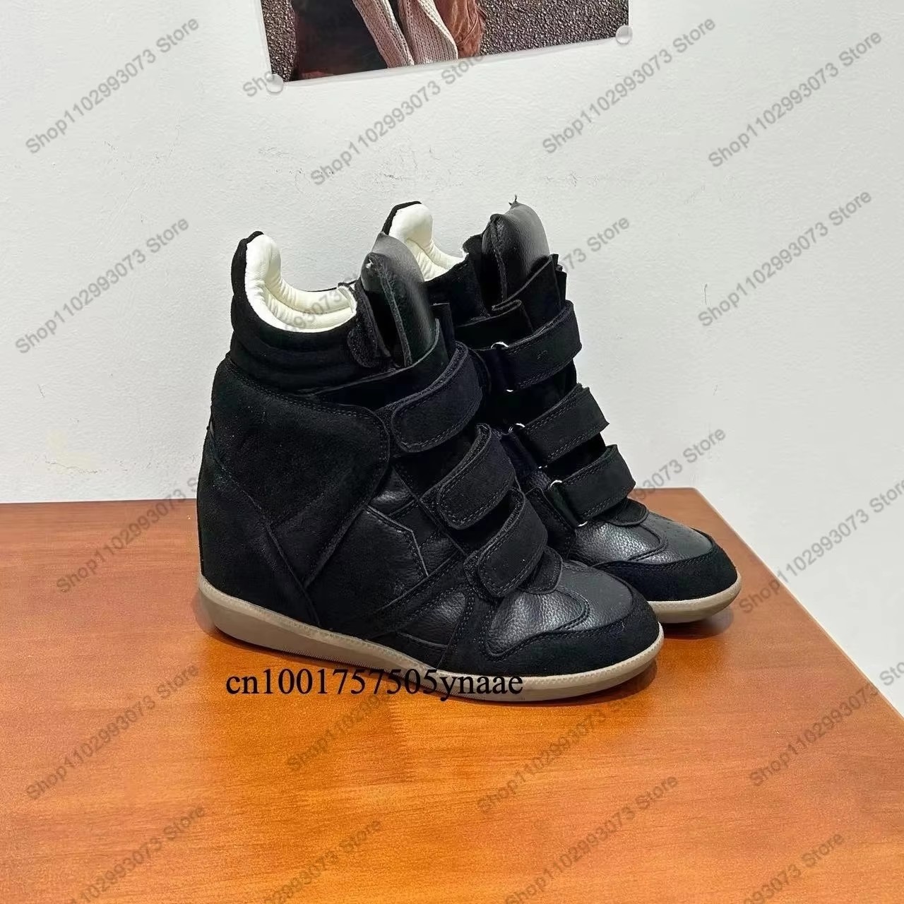 Velcro Hook Loop - Women Hidden Wedge Heel High‑Top Sneakers